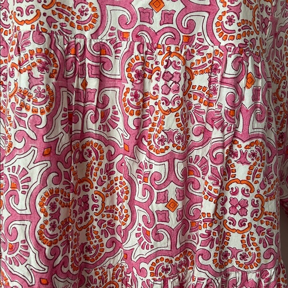 Tuckernuck Pink and Orange Floral Long Sleeve V-neck Flounce Dress **Size M** 🌸🌸 - Picture 5 of 7
